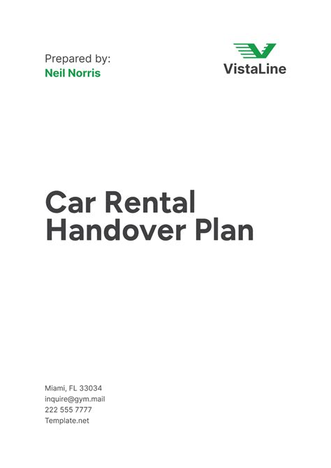 Free Car Rental Handover Plan Template to Edit Online