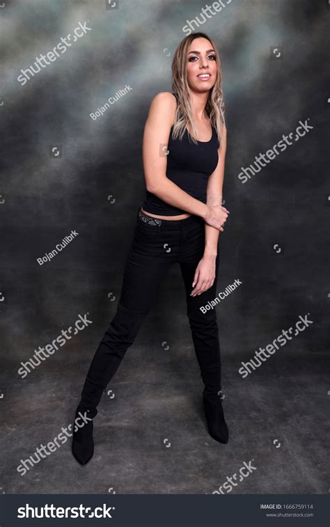 Beautiful Glamourous Blonde Girl Posing Studio Stock Photo