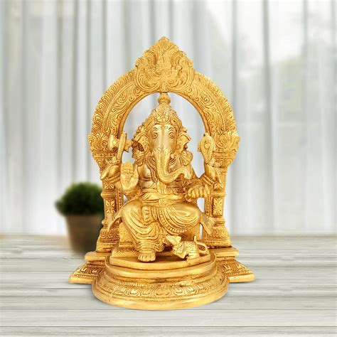 ARTVARKO Artavrko Brass Lord Ganesha Sitting Singhasan With Mooshak At