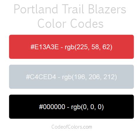 Portland Trail Blazers Colors - Hex and RGB Color Codes