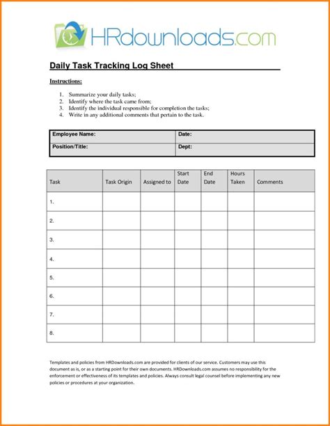 Daily Task Sheet For Employee – printable receipt template