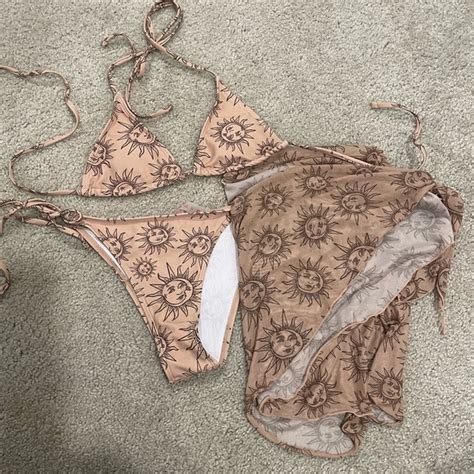 Swim Sun Print Triangle Bikini Set With Beach Skirt Poshmark