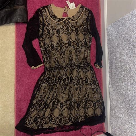 Black Lace And Nude Collared Dress This Piece Is Depop