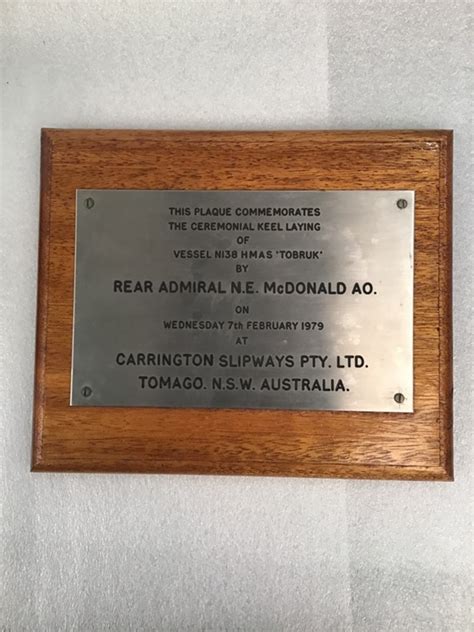 Plaque Ceremonial Keel Laying Hmas Tobruk Ii 1979 Navy 4680 00 Ehive