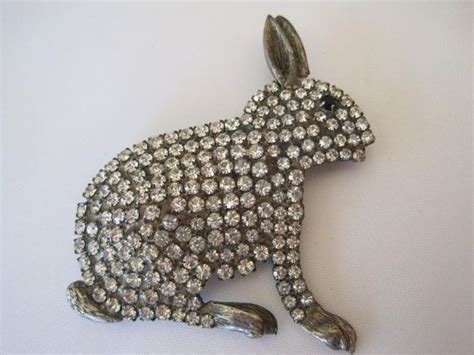 Rhinestone Bunny Rabbit Vintage Brooch Pin Etsy Vintage Brooches