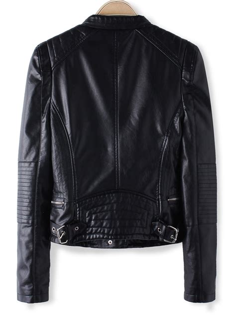 Women Hot Black Long Sleeve Zipper PU Crop Leather Jacket Alexnld