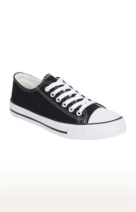 Women's Black Canvas Solid Lace-Up Sneakers