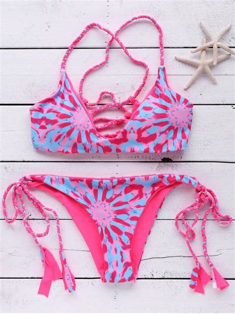 Off Simple Style Women S String Print Bikini In Pink Zaful