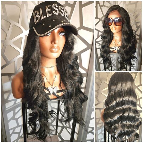 Long Wavy Black Lace Front Wig Human Hair Blend Heat Safe Etsy