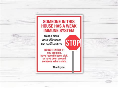 Weak Immune System Print, Wear A Mask, Wash Hands Printable, Sick Sign