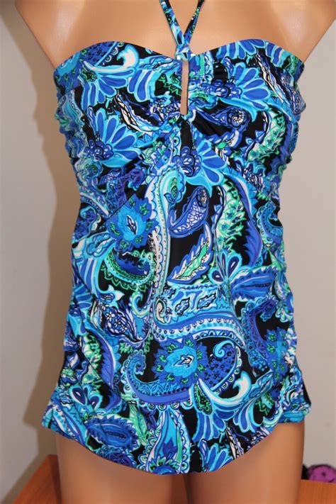 NWT INC International Concepts Swimsuit Bikini Tankini Set Sz 14 BLU EBay