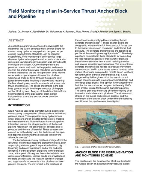 Pdf Field Monitoring Of An In Service Thrust Anchor Block And Pipeline