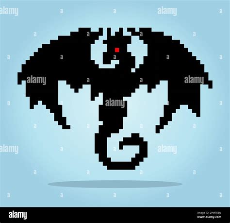 8 Bit Black Dragon Pixel Image Animals In Vector Illustrations Stock