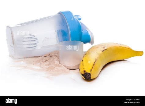 Shaker Protein Powder And Banana On White Background Stock Photo Alamy