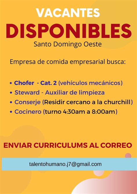 CHOFER, STEWAARD, CONSERJE, COCINERO SANTO DOMINGO OESTE Empleos