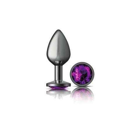 Cheeky Charms Medium Metal Butt Plug Gunmetal And Deep Purple Sex Toy HotMovies