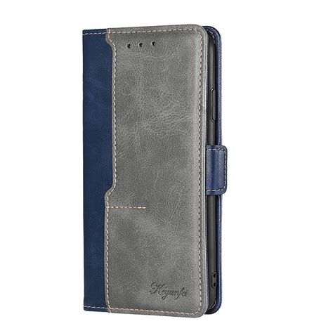 For Infinix Hot Russian Version Contrast Color Side Buckle Leather Phone Case Blue Grey