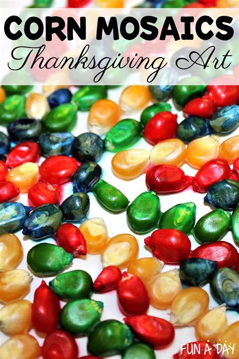 Corn Mosaic Art Using Dyed Popcorn Kernels | Thanksgiving art, Thanksgiving preschool ...