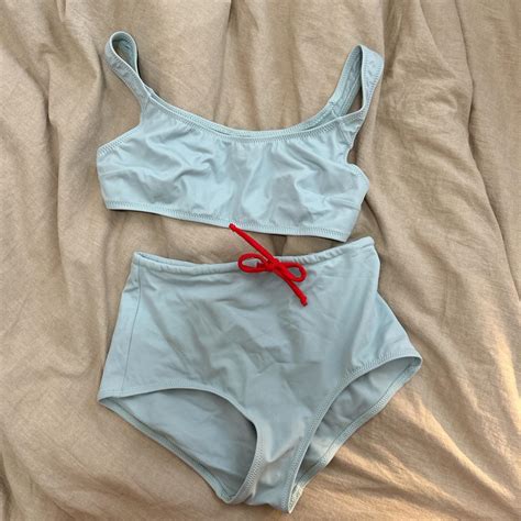 Solid And Striped Bikini Set High Waisted Bottoms Depop