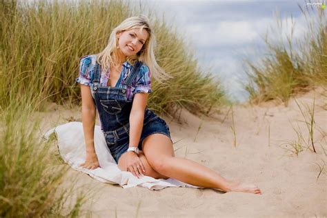 Beaches Dunes Blonde Sea Women For Phone Wallpapers 2048x1366