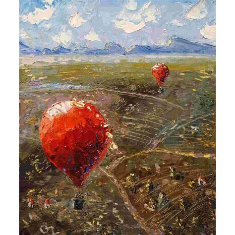 Hot Air Balloon Painting Air Balloon Original Art Landscape Artwork