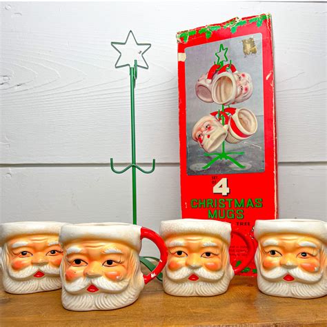 Vintage Santa Mug 4 With Tree In Original Box Etsy