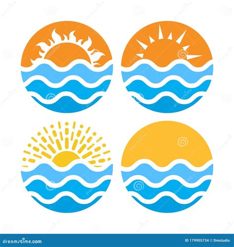 Vektor-Kreise Mit Meer- Oder Meerwasser Und Sommersonne Vektor ...