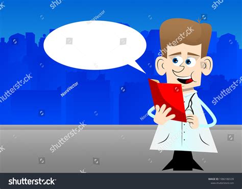 Funny Cartoon Doctor Reading Red Book Stock Vector Royalty Free