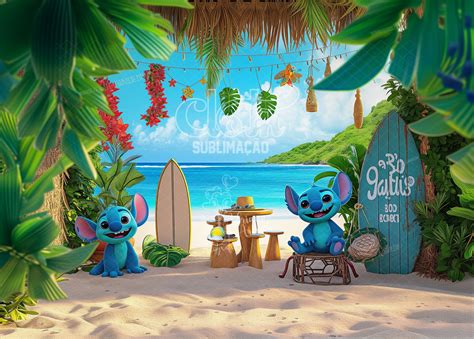 Fundo Praia Lilo E Stitch - Fundo Fotográfico - Adriana Arouck - Lilo e Stitch - AD6242