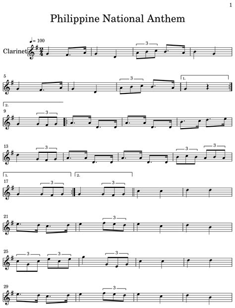 Philippine National Anthem - Sheet music for Clarinet