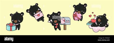 Set of Kawaii Bear Illustrations. Collection of Cute Vector Isolated ...