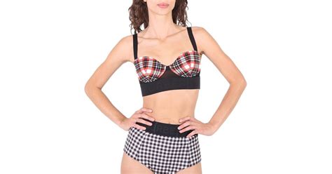 Burberry Bright Check Logo Tape Tartan Bikini Top In Black Lyst Uk