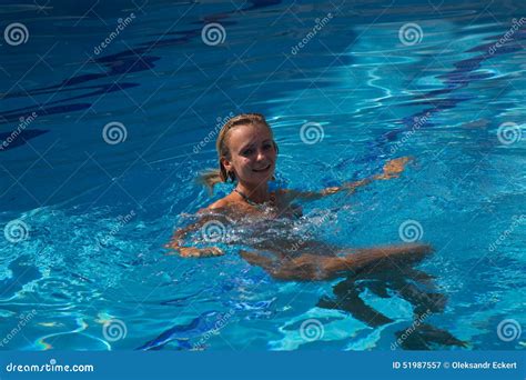 Girl In Bikini Swimms In Swimming Pool Stock Image Image Of Slim Attractive 51987557