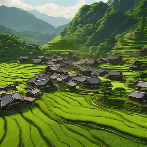 Premium Photo | A serene view of a rural Japanese village nestled among