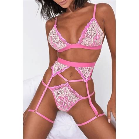Ensemble Lingerie Femme Aiud Bralette En Dentelle Blocs De Couleur Rose Pi Ces Rose