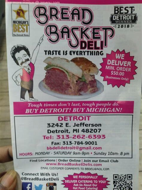 Menu At Bread Basket Deli Downtown Detroit Restaurant Detroit E Jefferson
