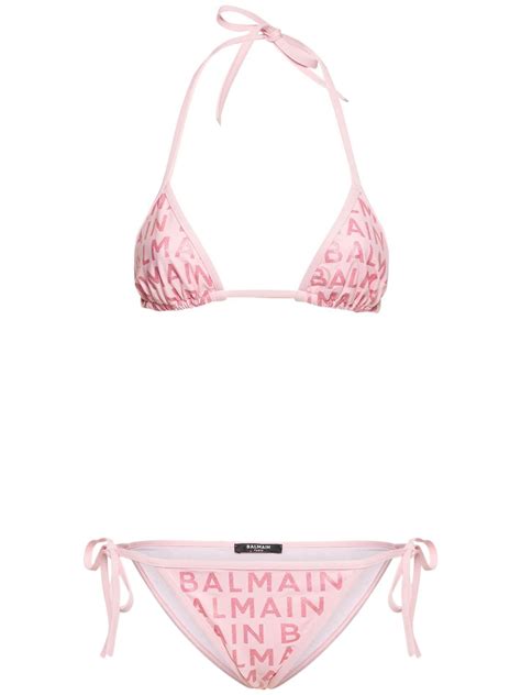 Balmain Embellished Logo Jersey Bikini Pink Editorialist