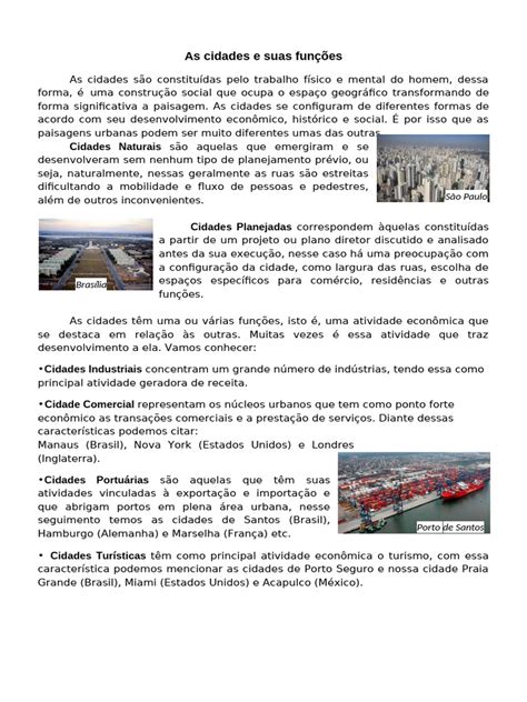 Tipo De Cidade - Funções e Tipos de Cidades Urbanas | PDF | Cidade | Planejamento urbano