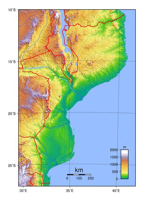 Detailed physical map of Mozambique | Mozambique | Africa | Mapsland ...