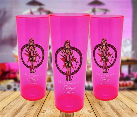 Copos Long Drink Rosa Neon Personalizado Ch De Lingerie