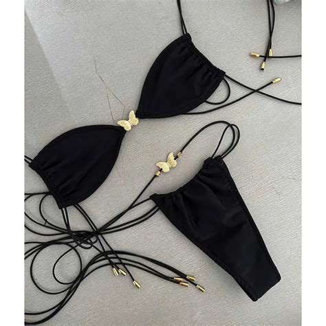 Brazilian Bandeau Black New Butterfly Bikini For Women Sexy Swimwear With Fa Swimuits