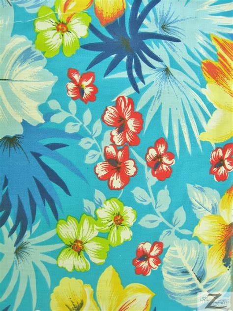 Poly Cotton Printed Fabric Flower Mix Turquoise by the Yard | Big Z Fabric