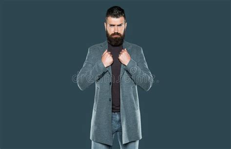 Bearded Mature Guy Wear Casual Jacket On Grey Background Stock Photo Image Of Charisma