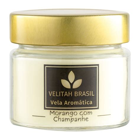 Vela Aromática Premium Morango Champanhe 140g 30h Velitah Brasil