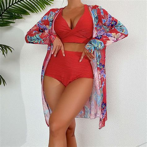 LADIGASU Swim Suits For Women 2025 Women S Printed Bikini Straps Bikini V Sexy Split Swimsuit