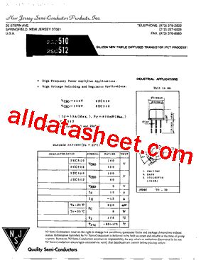 2SC510 Datasheet(PDF) - New Jersey Semi-Conductor Products, Inc.