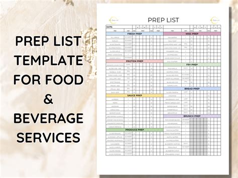 Prep & Par List Template Food Prep List Prep List Template - Etsy
