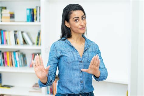 Brazilian Mature Adult Woman Gesturing Stop And Distance Stock Photo Image Of Adult