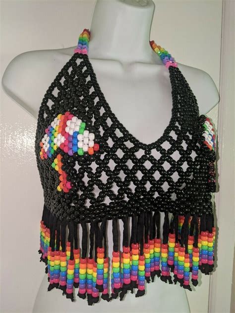 CUSTOM Black Rainbow Mushroom Kandi Bikini Top Unisex EDM EDC FREE