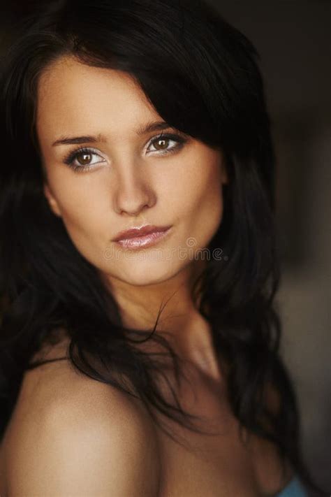 Portrait Of Natural Brunette Girl Topless Stock Image Image Of Face Glamour 35926391